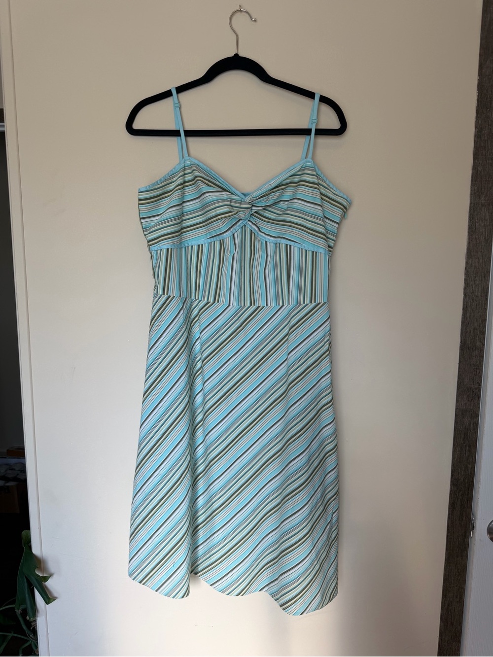 Loft Light Blue Striped Spaghetti Strap Summer Dress